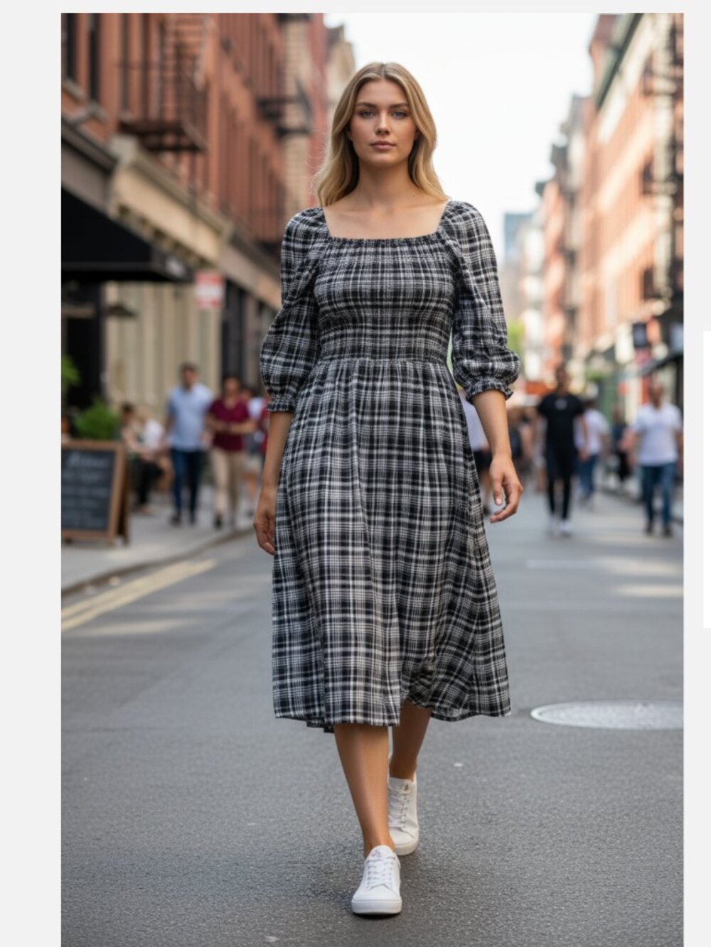 NWT LOFT SEERSUCKER PLAID TIRED MIDI DRESS MEDIUM